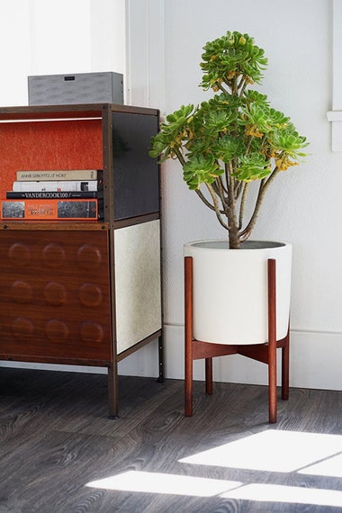Modernica Case Study Ceramic Planter With Wood Stand.